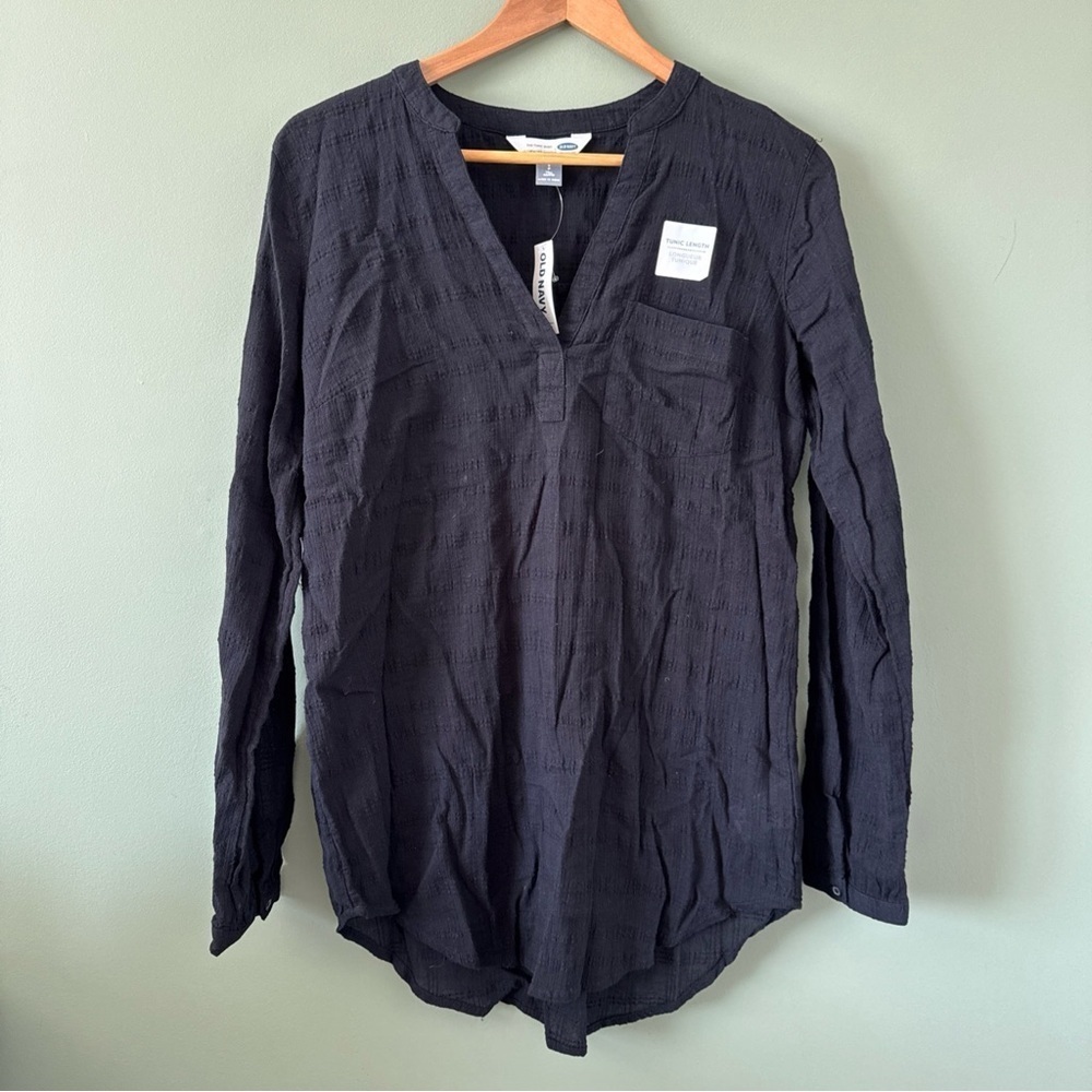 NWT Old Navy The Tunic Shirt Top Womens V Neck Long Sleeve Black Tall Small